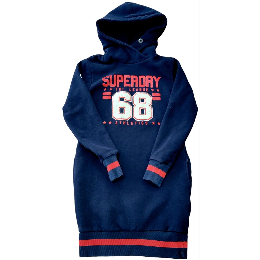 Superdry Tri League Hooded Slouch Dress Sweatshirt Pullover Navy Blue Womens S